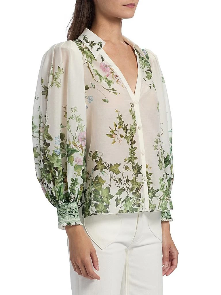 Alice + Olivia Charis Tropical-Print Cotton-Silk Blouse 4