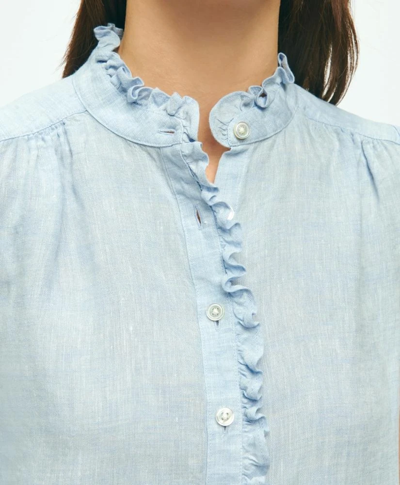 Brooks Brothers Sleeveless Ruffle Detail Shirt In Linen 2