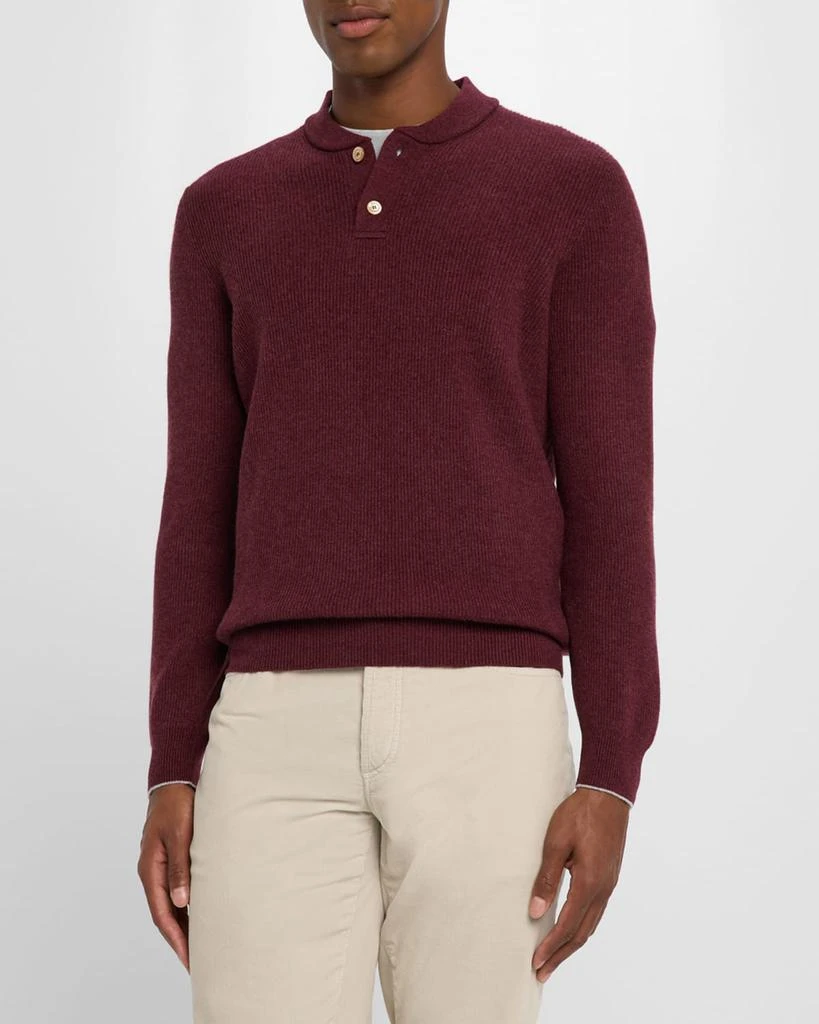 Brunello Cucinelli Men's Ribbed Cashmere Henley Sweater 4