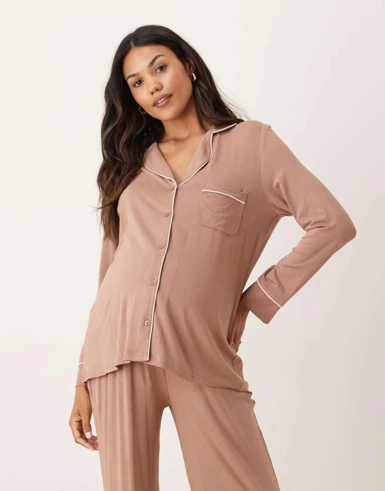 ASOS ASOS DESIGN Maternity long sleeve super soft pyjama set in brown 4