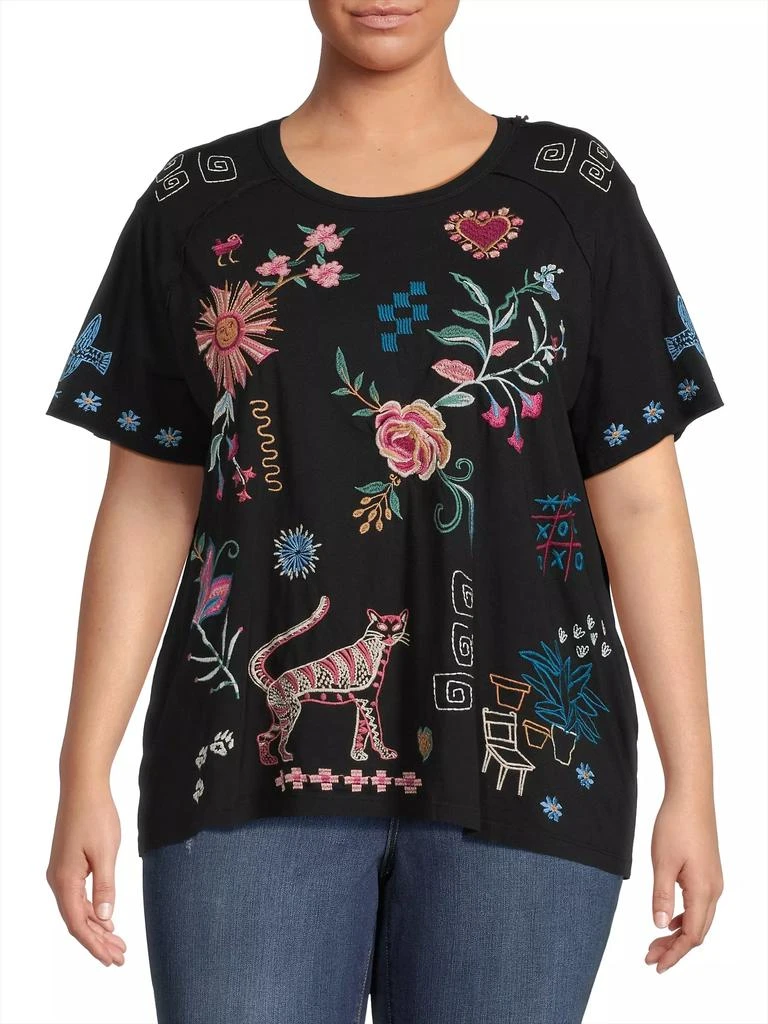 Johnny Was Plus Raw Detail Embroidered Raglan T-Shirt 3