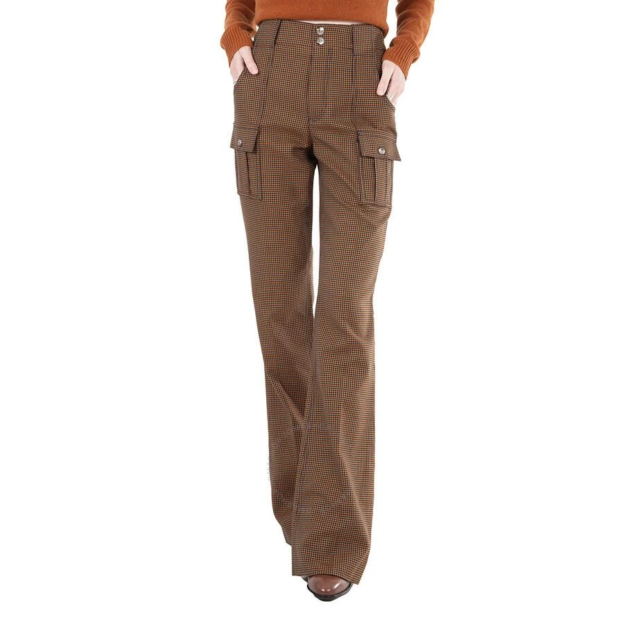 Chloé Ladies In Houndstooth Cotton Wool High-rise Flared Trousers 1