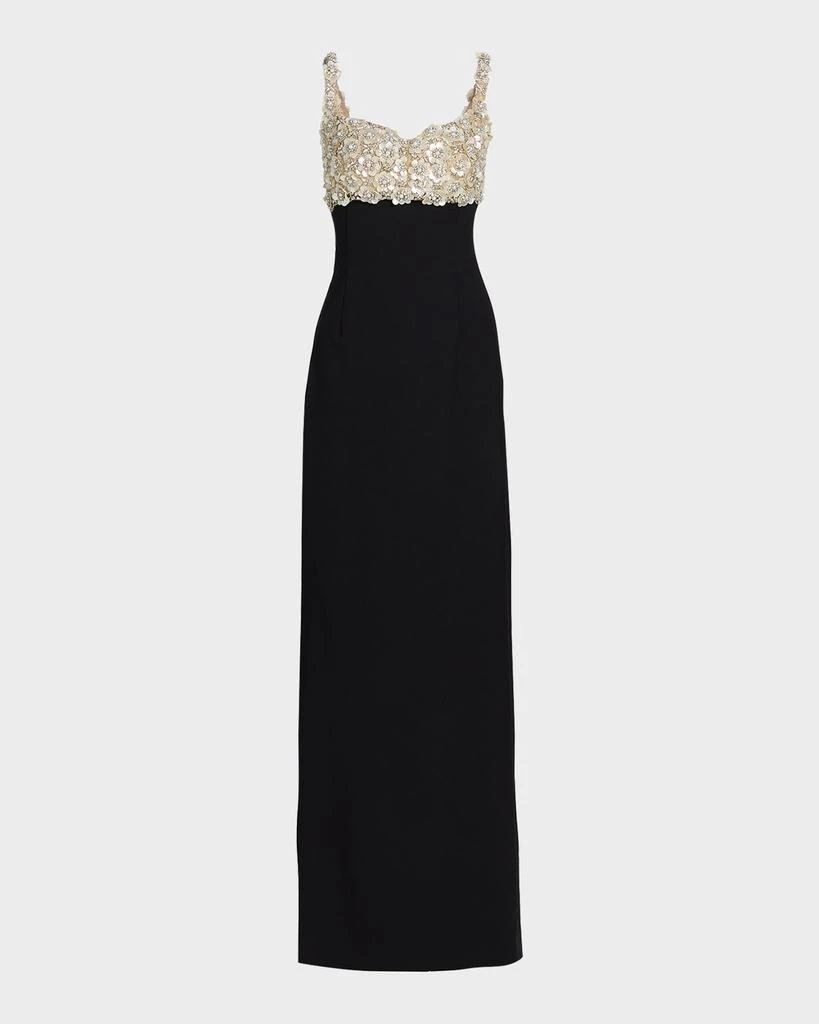 Oscar de la Renta Pearly Embroidered Bustier Column Gown