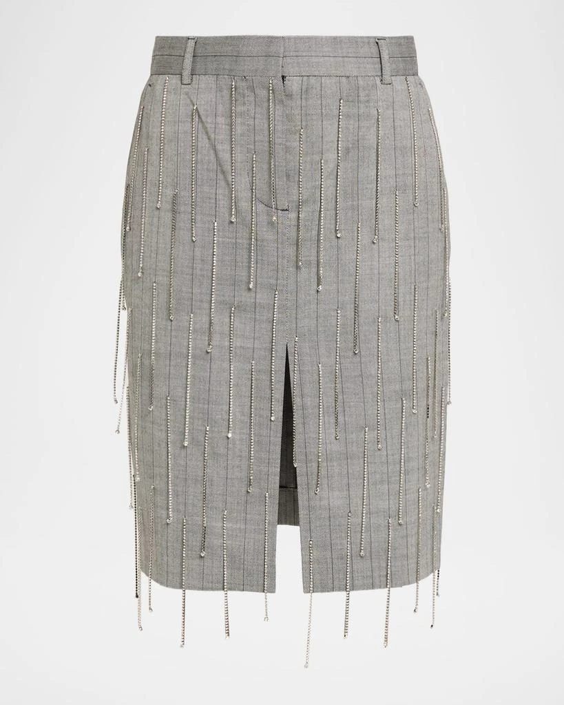Stella McCartney Pinstripe Rhinestone Embroidered Wool Skirt 1