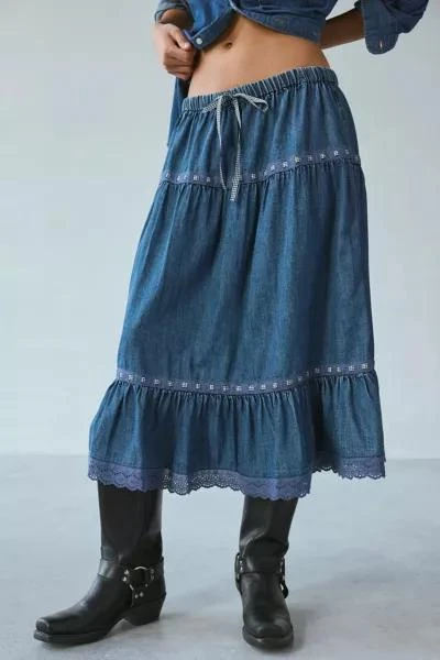 Kimchi Blue Kimchi Blue Laina Tiered Prairie Denim Midi Skirt 2