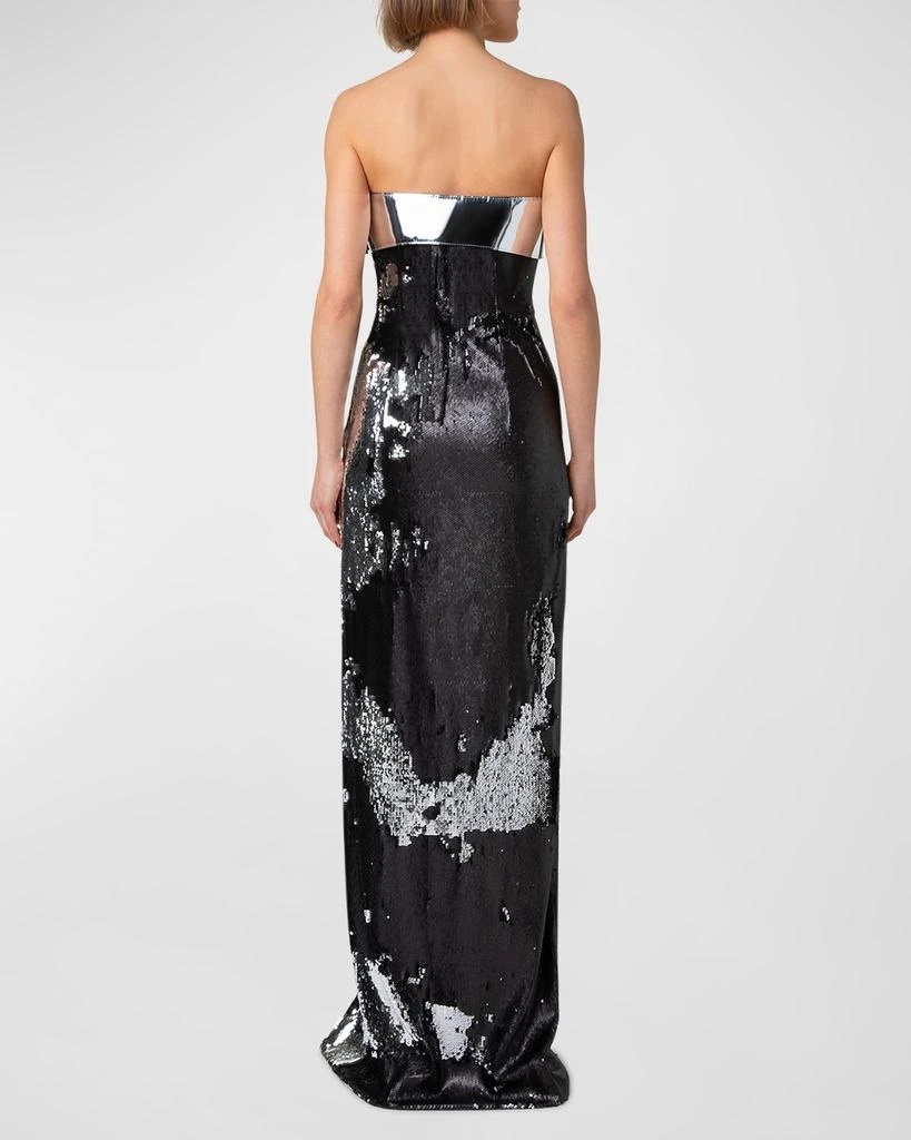 Akris Leather-Wave Strapless Bicolor Sequined Slit Gown 4