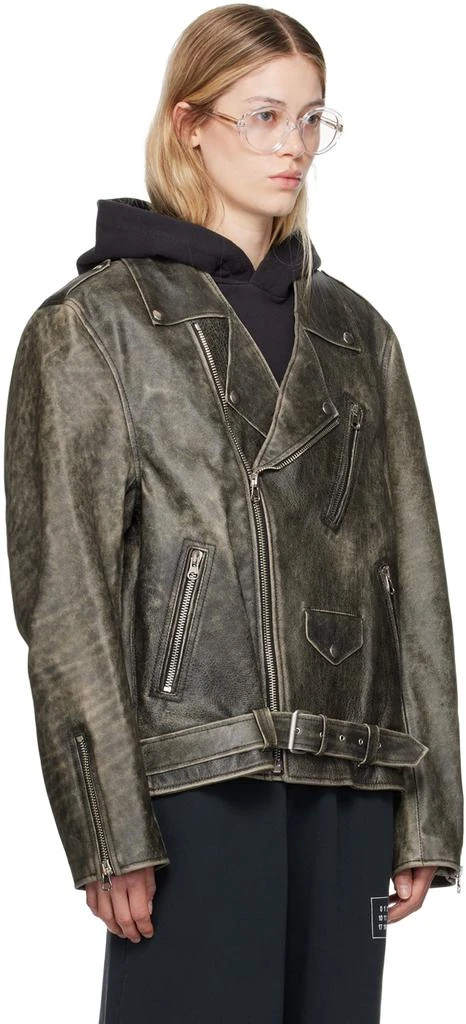 MM6 Brown Heavy Leather Biker Jacket 2