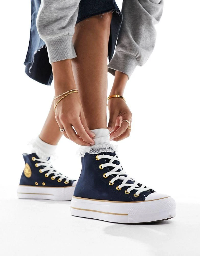 Converse Converse Lift Hi twill trainers in navy with gold details 4