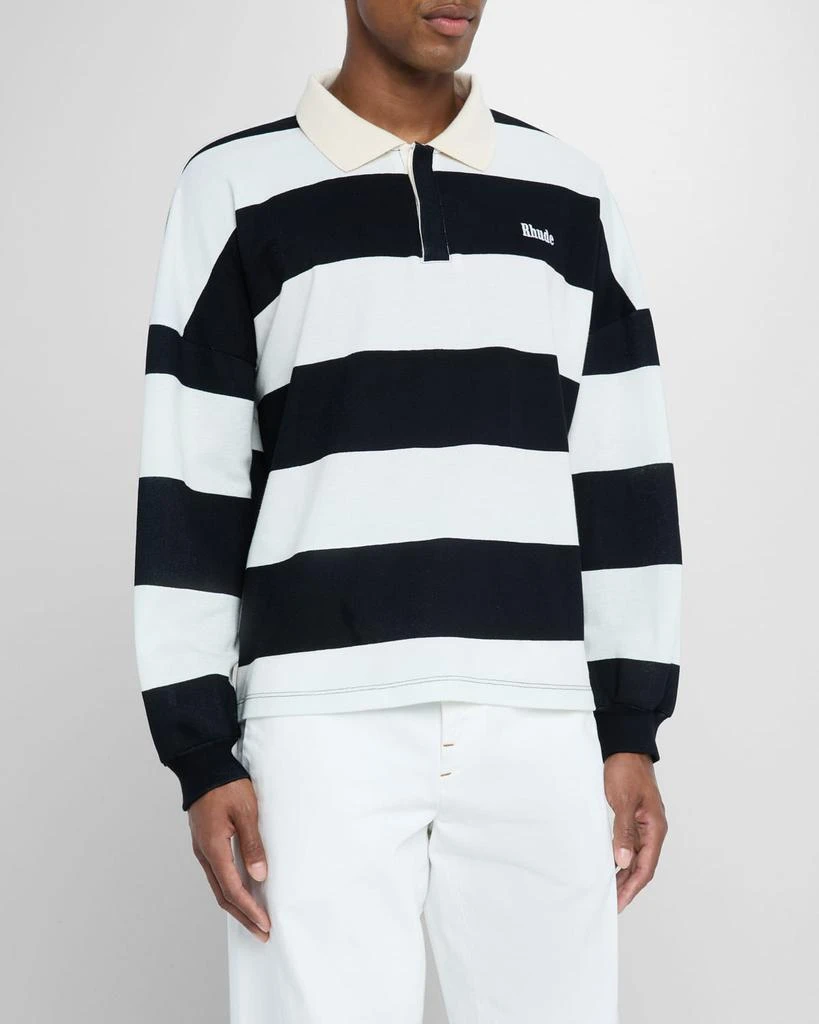 Rhude Men's Stripe Pique Long-Sleeve Polo Shirt 4