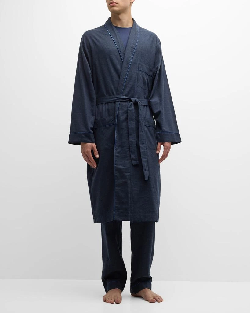 Neiman Marcus Men's Cotton-Cashmere Brushed Flannel Plaid Robe 3