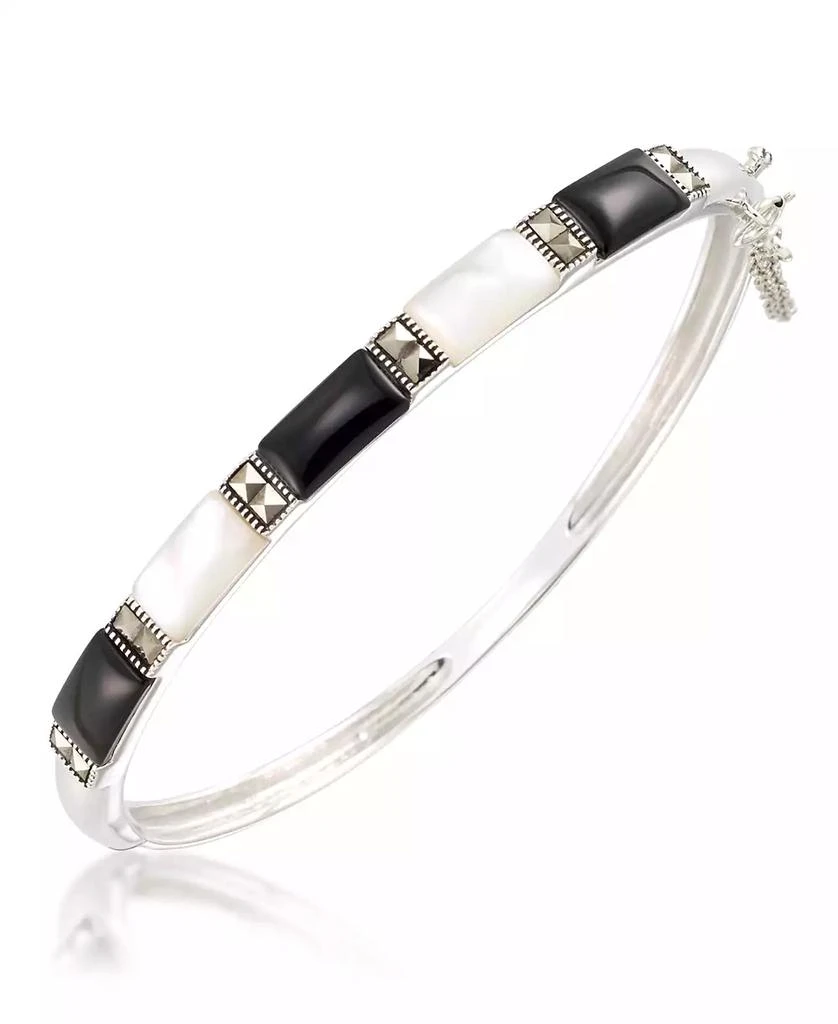 Macy
s Marcasite, Onyx and Mother Of Pearl Bangle in Sterling Silver