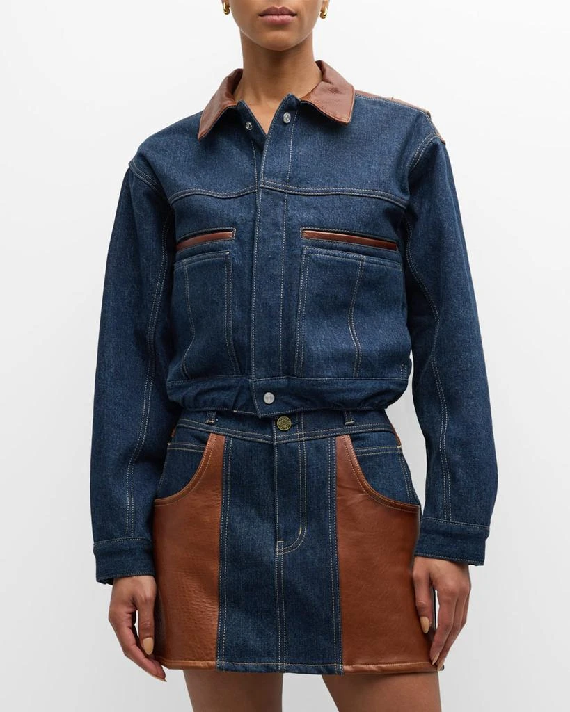 FRAME Atelier Denim and Leather Bomber Jacket 4