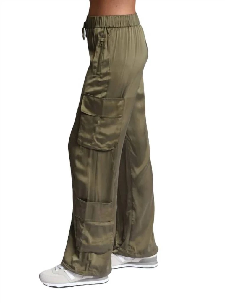Blanc Noir Chelsea Silk Wide Leg Cargo Pants In Burnt Olive 2