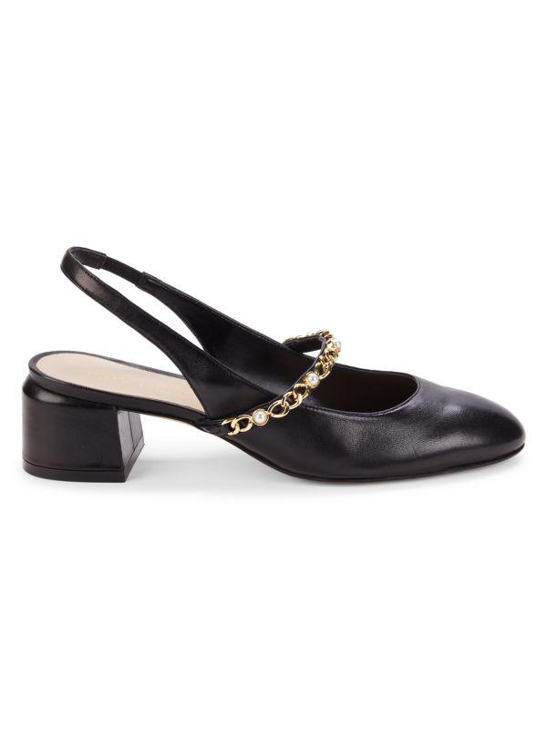 Stuart Weitzman Chain Trim Leather Slingback Pumps