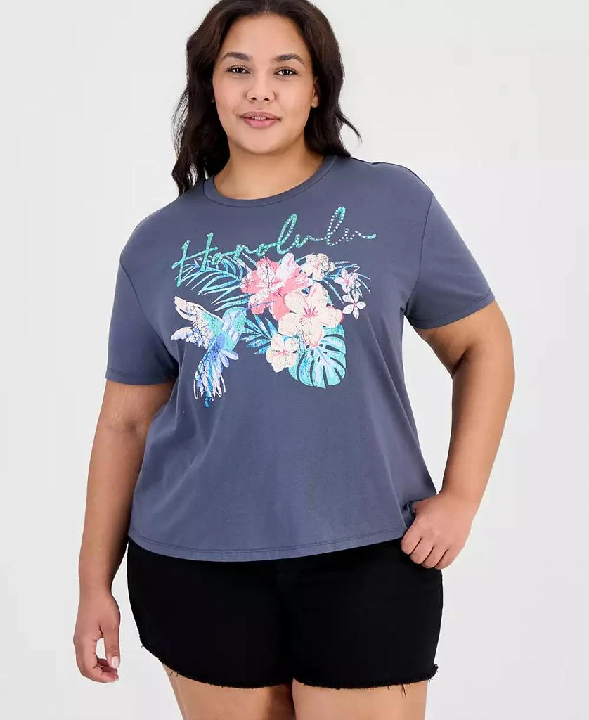 Rebellious One Trendy Plus Honolulu Rhinestone Printed-Graphic Tee