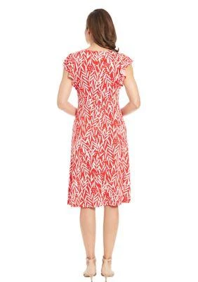 London Times Diane Womens V Neck Ruffle Sleeve Midi Dress 2