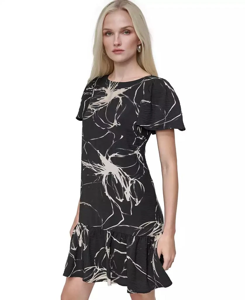 DKNY Women's Printed Flutter-Sleeve Flounce-Hem Dress 3