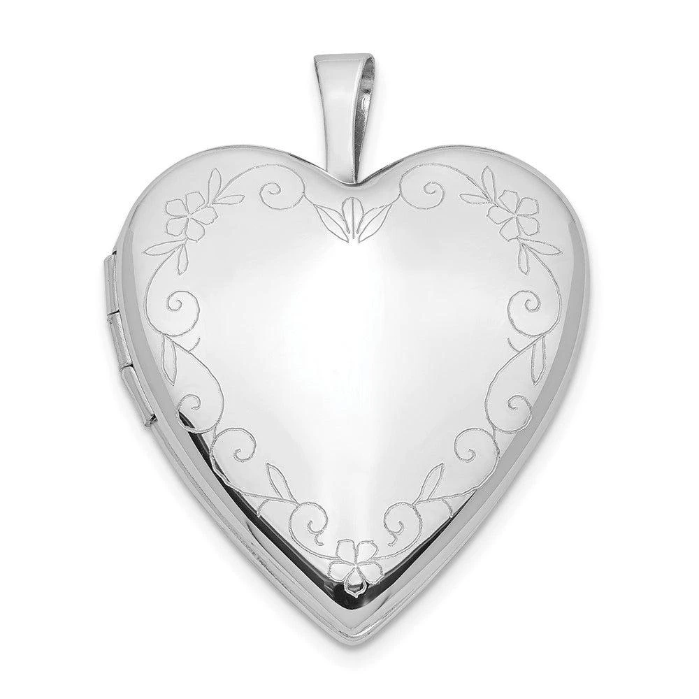 Diamond2Deal 14K White Gold Floral Vine Border 20mm Heart Locket