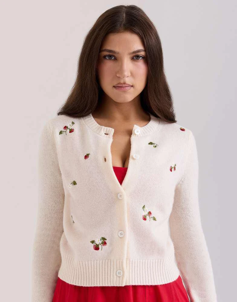 House of CB House of CB Evelina wool embroidered cardigan in cream 2