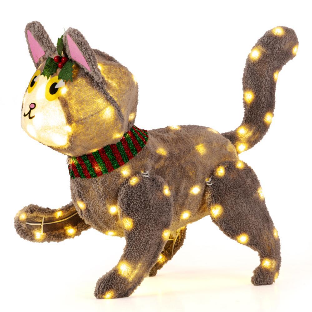 Hivvago Pre-lit 88 LED Light Up 3D Cute Cat with Warm White Light and Plug