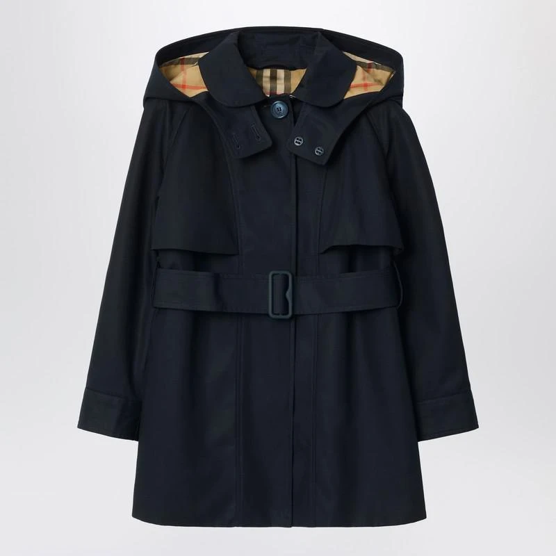 Burberry Single-breasted navy blue cotton trench coat