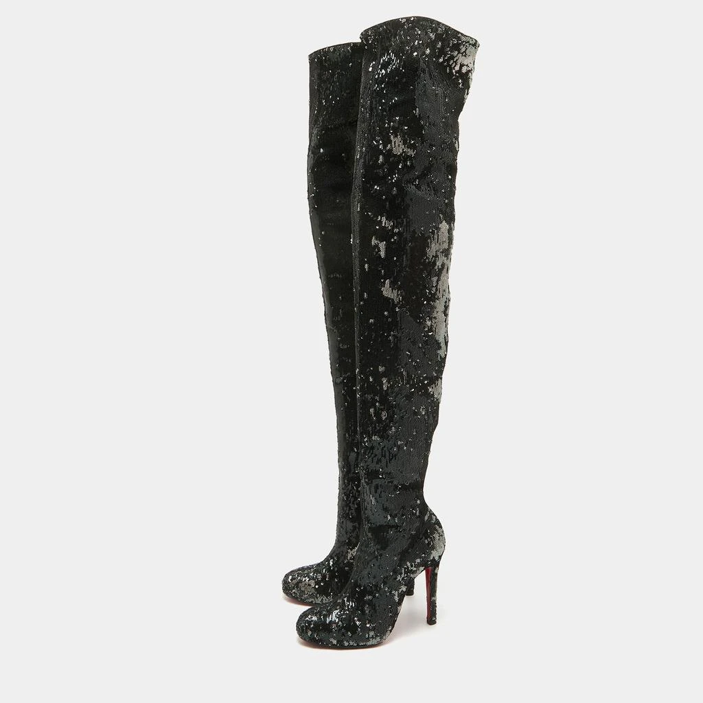 Christian Louboutin Christian Louboutin Black Sequins Louise 100 Thigh High Boots Size 37.5 2