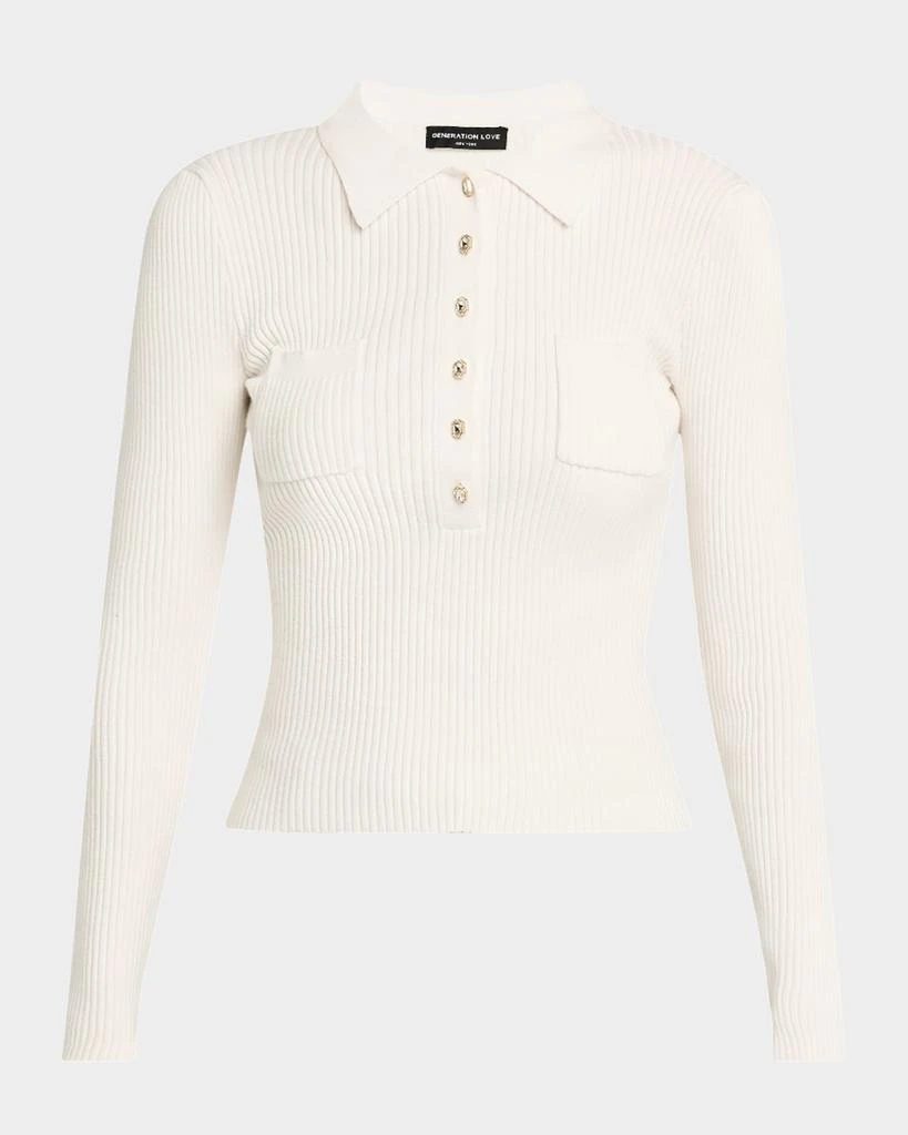 Generation Love Perry Rib-Knit Rhinestone Polo Sweater 1