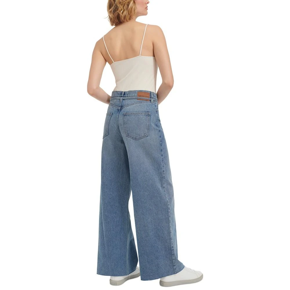 Calvin Klein Jeans Women's Cut-Hem High-Rise Wide-Leg Belted Cotton Denim Jeans 6