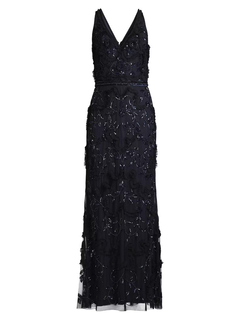 Aidan Mattox Beaded V-Neck Gown