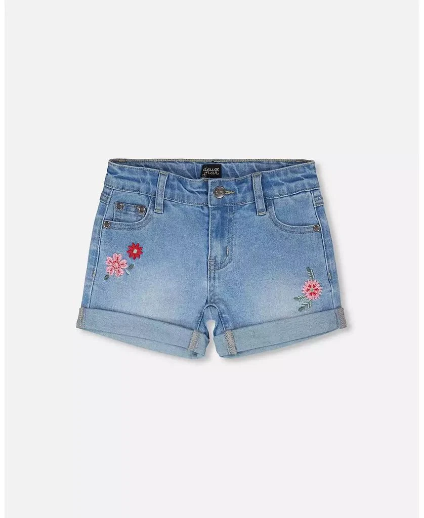 Deux par Deux Big Girls Light Blue Denim Shorts with Embroidery