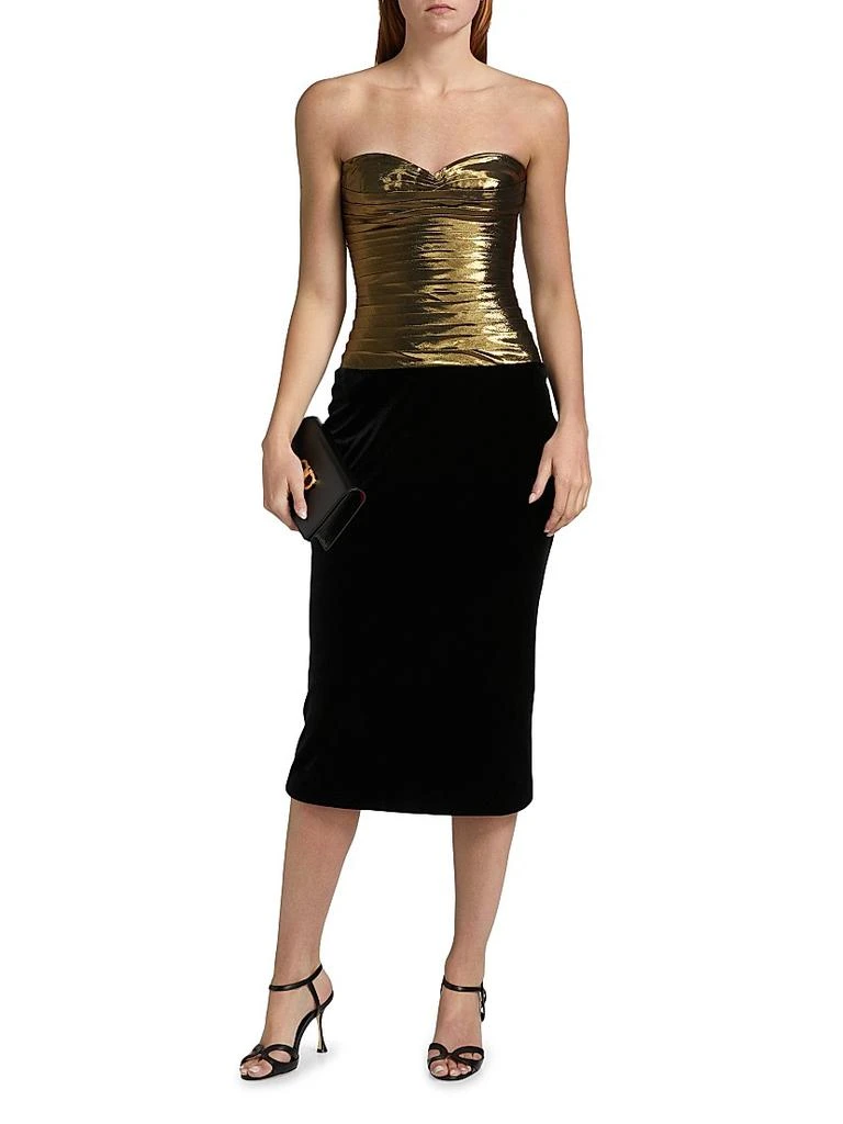 Sergio Hudson Metallic Pleated Pencil Midi-Dress 3