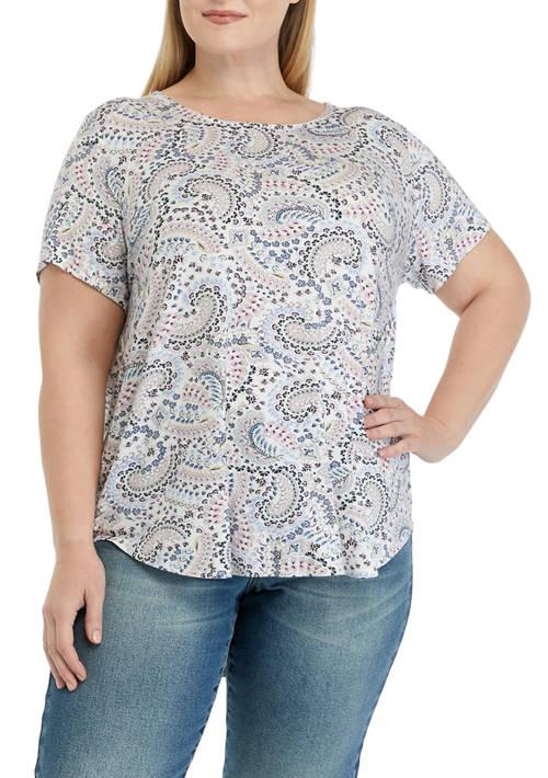 Magaschoni Plus Size Short Sleeve Crew Neck Hi Low Shirt