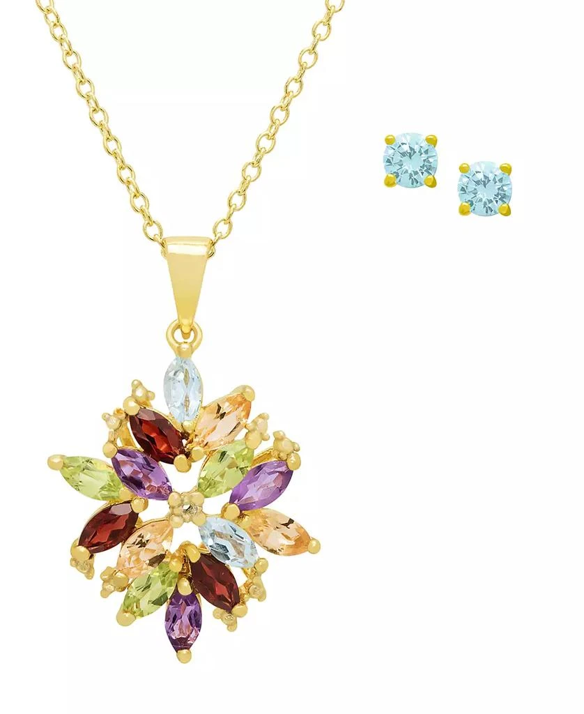 Macy
s 2- Pc. Multi-Stone (3.13 ct. t.w.) 
Diamond (0.005 ct. t.w.) Pendant Necklace 
Earrings Set in Yellow Gold Plated Sterling Silver