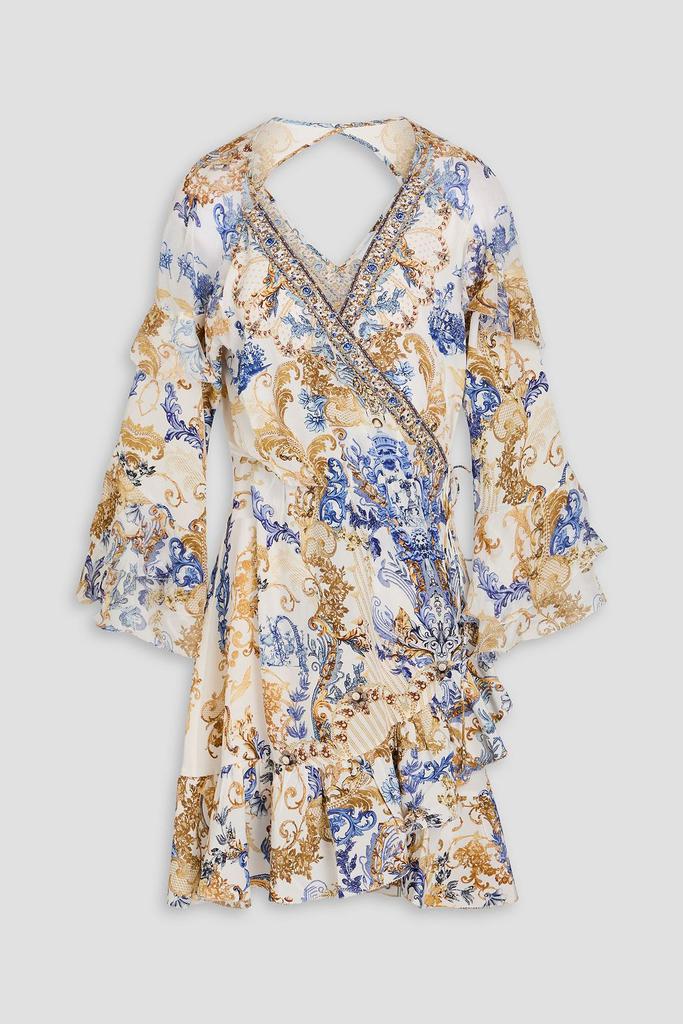 Camilla Crystal-embellished printed silk crepe de chine mini wrap dress