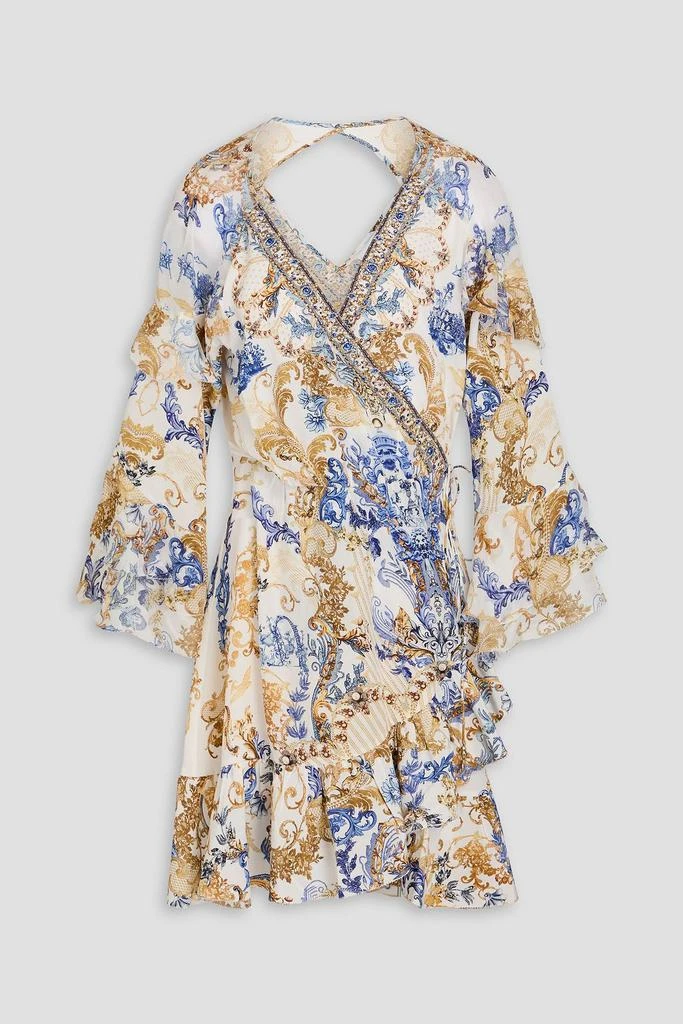 CAMILLA Crystal-embellished printed silk crepe de chine mini wrap dress 1