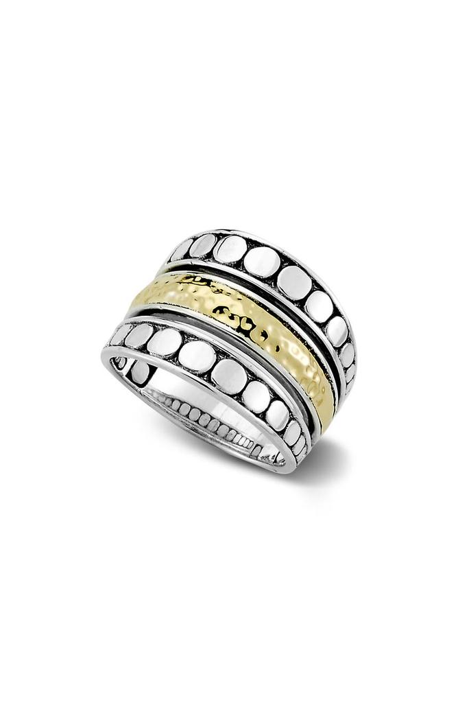 SAMUEL B. 18K Yellow Gold & Sterling Silver Hammered Ring