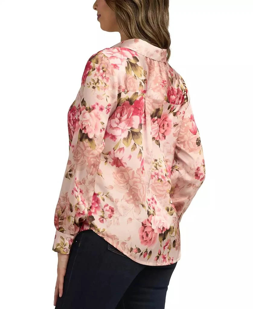 BCX Juniors' Printed Stretch Satin Button-Front Top 2