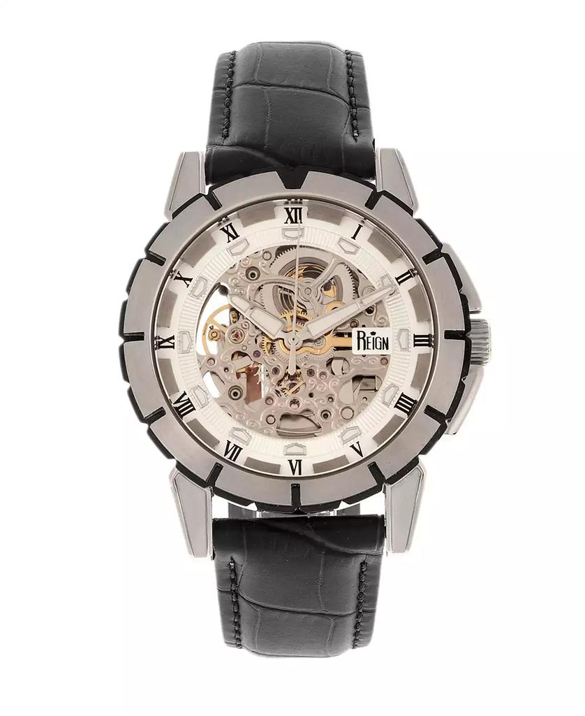 Reign Philippe Automatic White Dial, Genuine Black Leather Watch 41mm