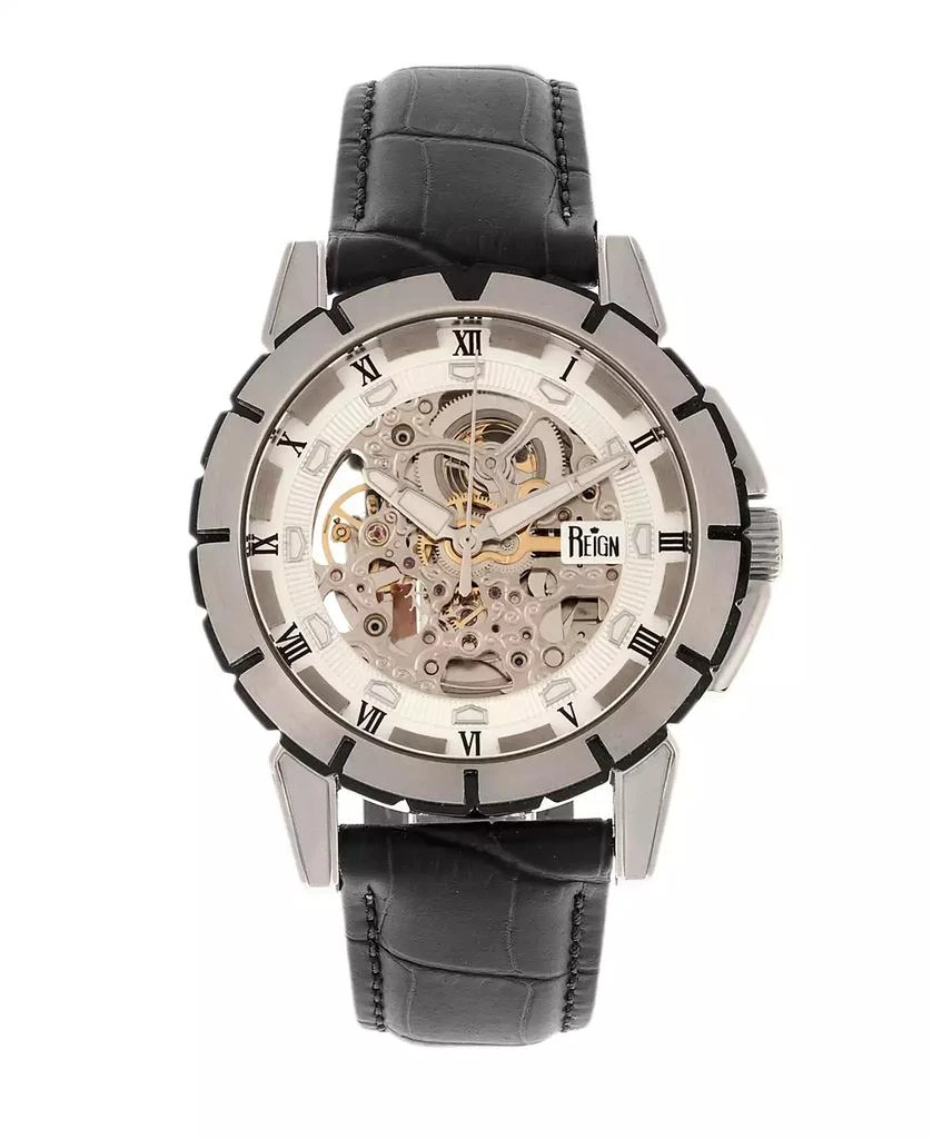 Reign Philippe Automatic White Dial, Genuine Black Leather Watch 41mm 1