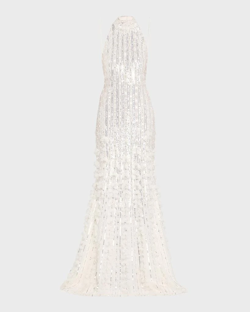 Pamella Roland Sequined Tulle Petal Halter Gown 1