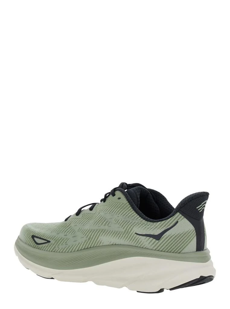 Hoka One One 'Clifton 9' Green Sneakers With Zig Zag Embroidery And Side Logo Print In Rubber Unisex 3