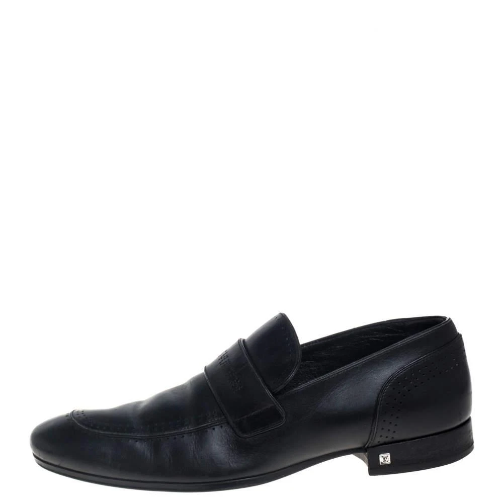 Louis Vuitton Louis Vuitton Black Leather Logo Perforated Slip On Loafers Size 40 2