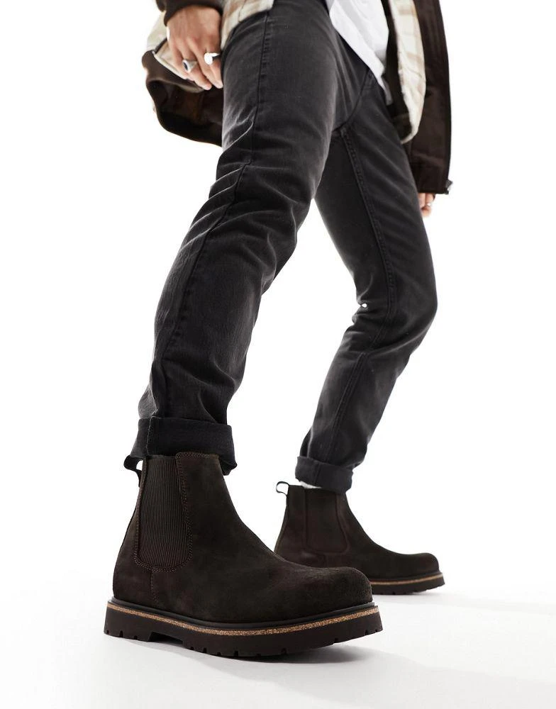 Shop Birkenstock Highwood chelsea boots in mocha suede on  display picture 1