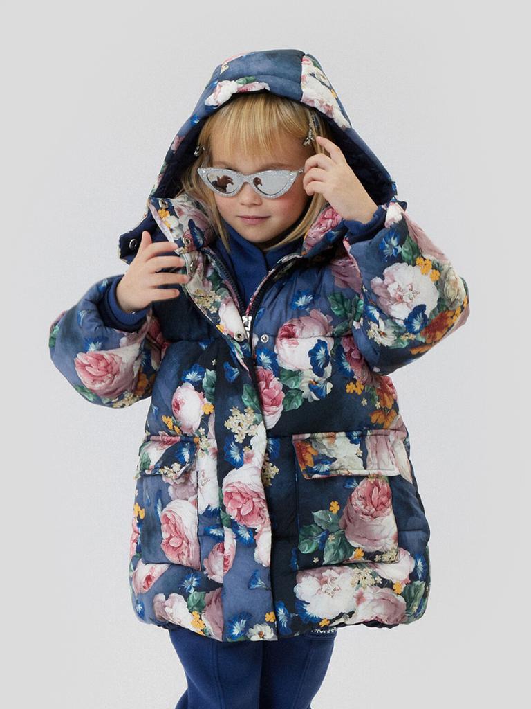 MONNALISA Monnalisa Girls Baroque Roses Puffer Jacket in Blue