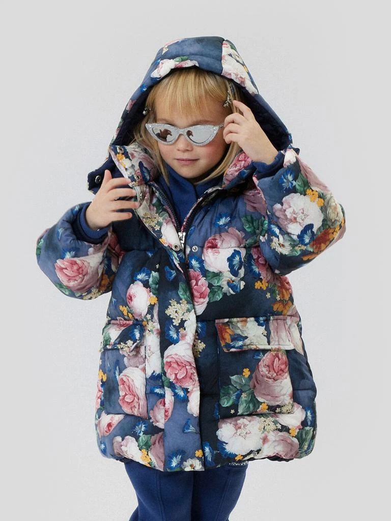 MONNALISA Monnalisa Girls Baroque Roses Puffer Jacket in Blue 1