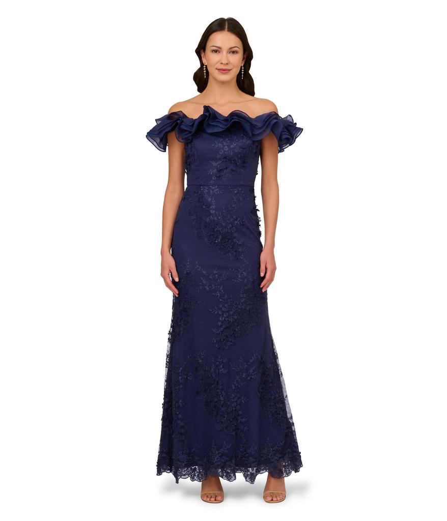 Adrianna Papell Floral Ruffle Gown - Dresses & Skirts - Free
