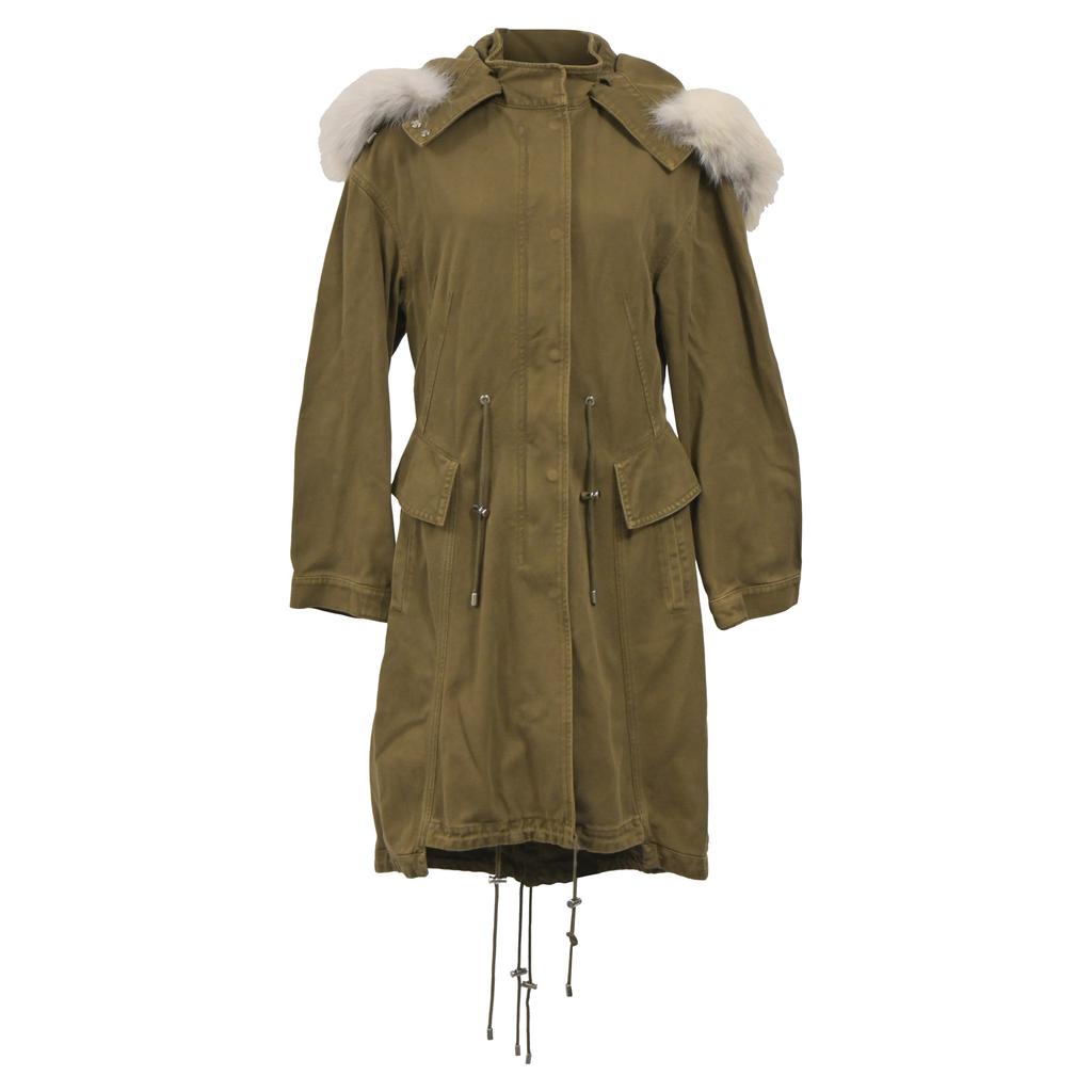 Alexander McQueen Alexander Mcqueen Parka with Fur Trim Coat in Olive Cotton