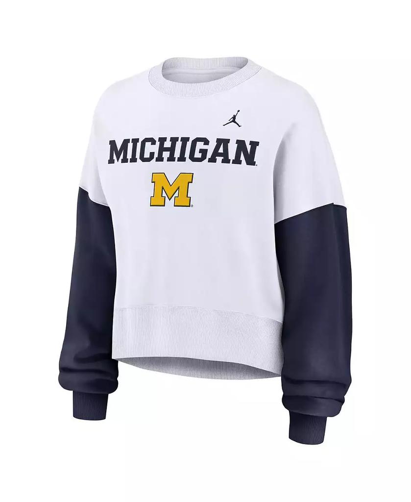 売れ筋商品|||ナイキ カットソー トップス レディース Women's White Michigan Wolverines Color-Block Oversized Cropped Pullover Sweatshirt White, Navy Women's Nike White Michigan Wolverines Color-Block Oversized