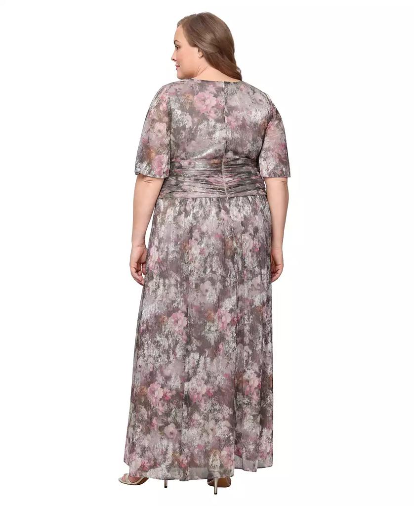 SL Fashions Plus Size Printed Metallic Surplice Long Dress