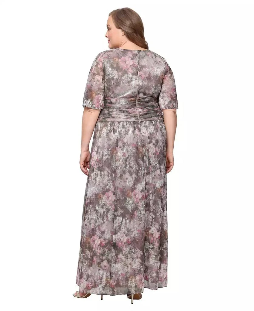 SL Fashions Plus Size Printed Metallic Surplice Long Dress 2